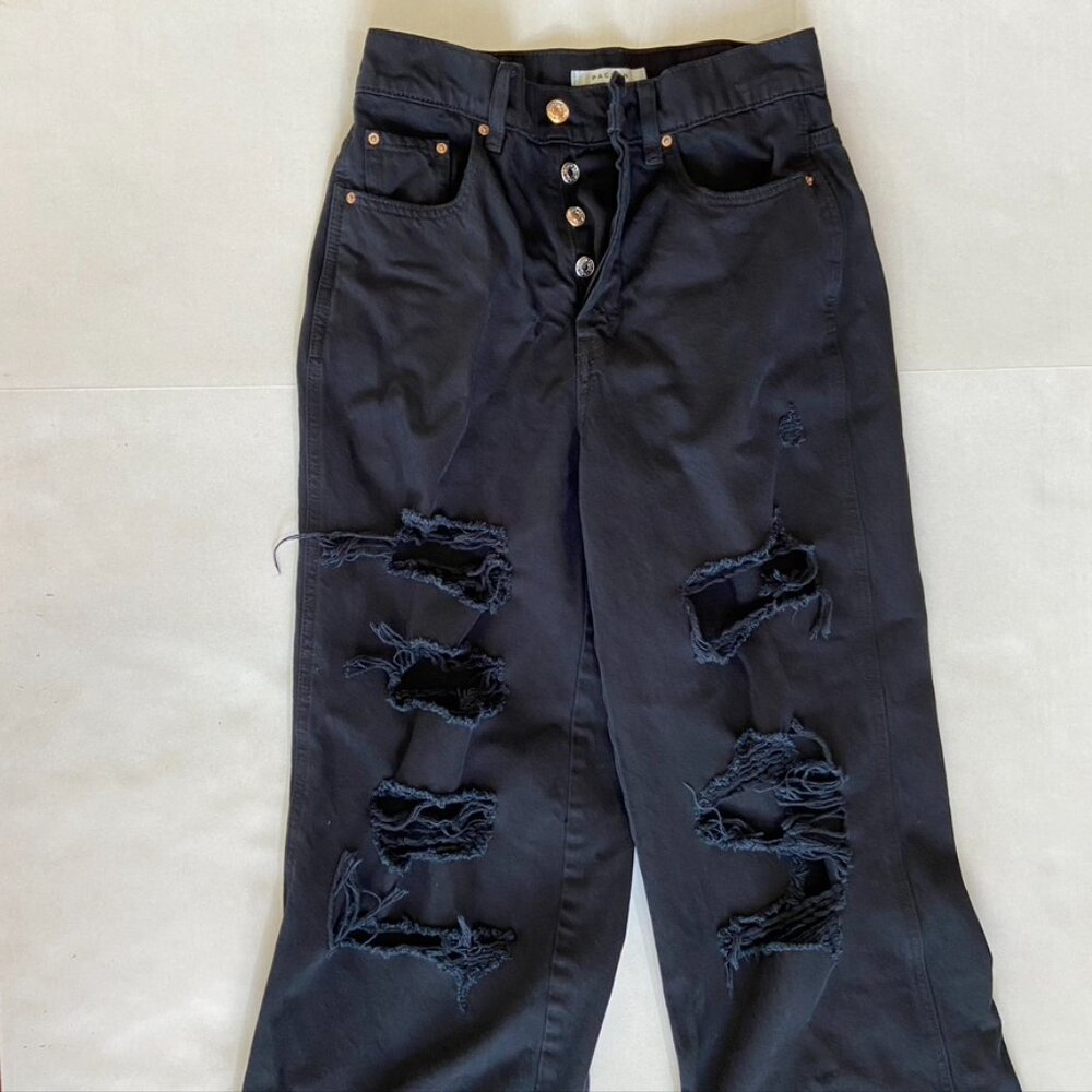Pac Sun High Rise Button Fly Black Distressed Jeans Sz 27 - Picture 2 of 11